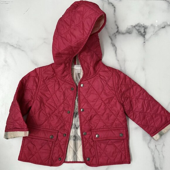 BURBERRY CHILDREN Red Quilted Button Up Jacket 9m